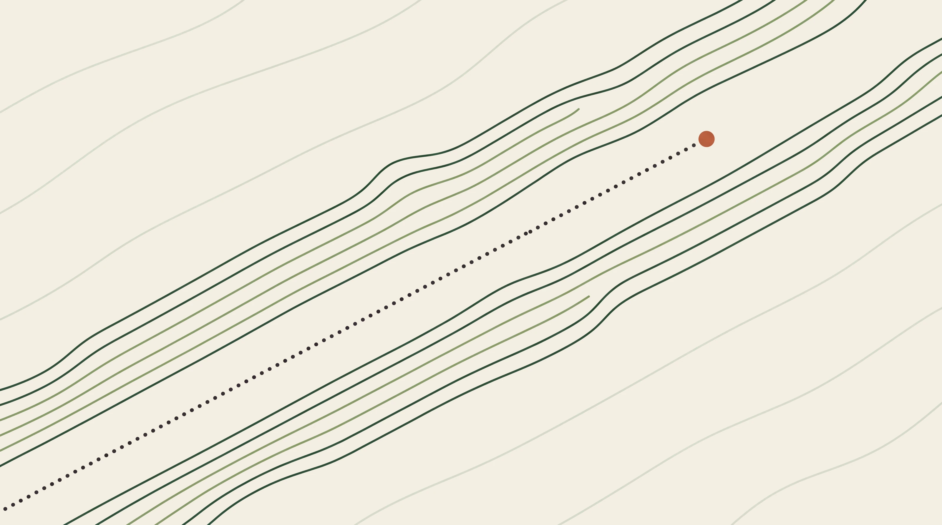 Kartbild i höjdkurvor med parallella diagonala linjer och en prickad stig mot en terrakottapunkt, Claude Code med Obsidian