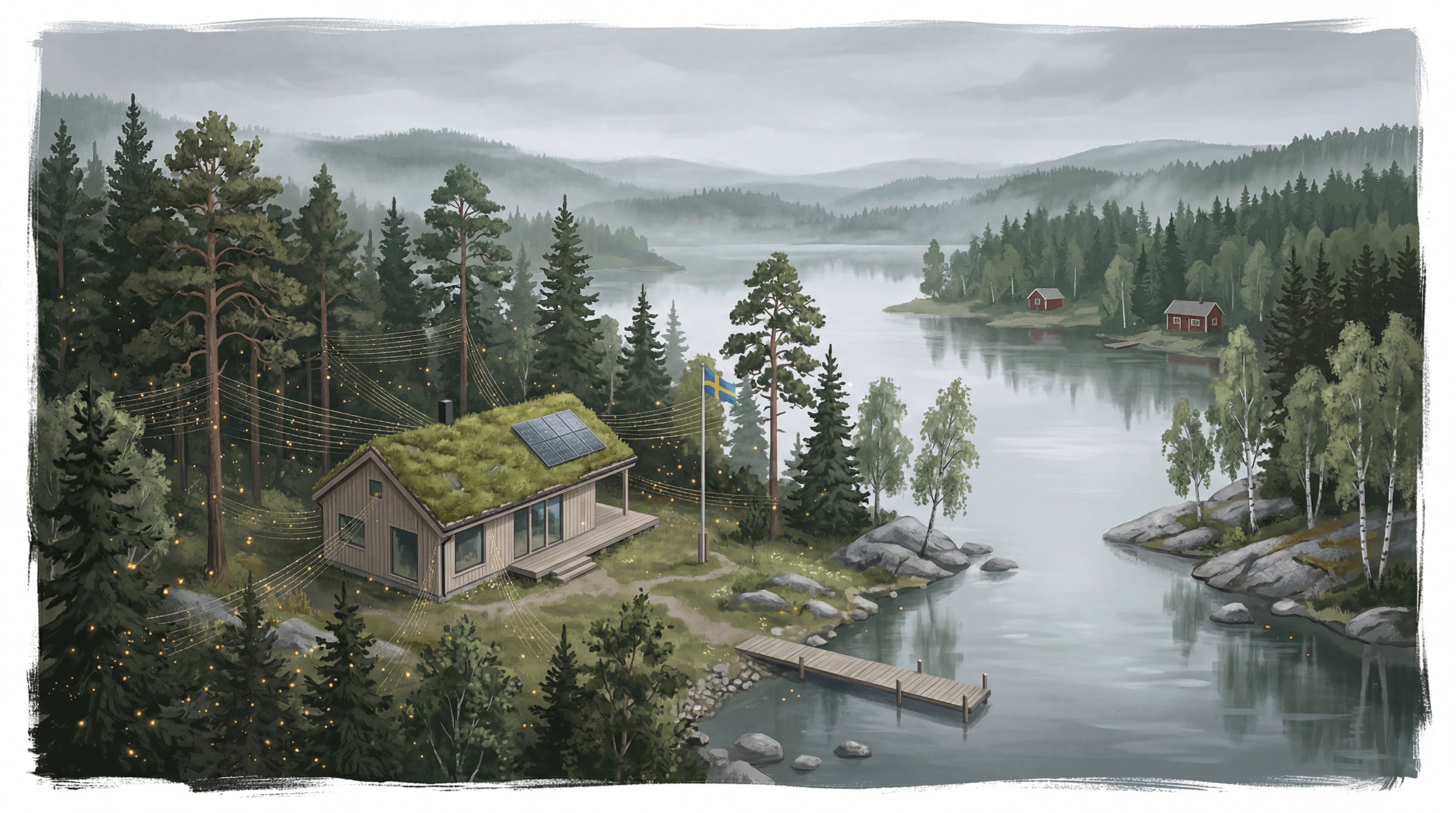 Svensk flagga och EU-flagga med AI och data-suveränitet - symboliserar svensk AI med data i Sverige och Europa