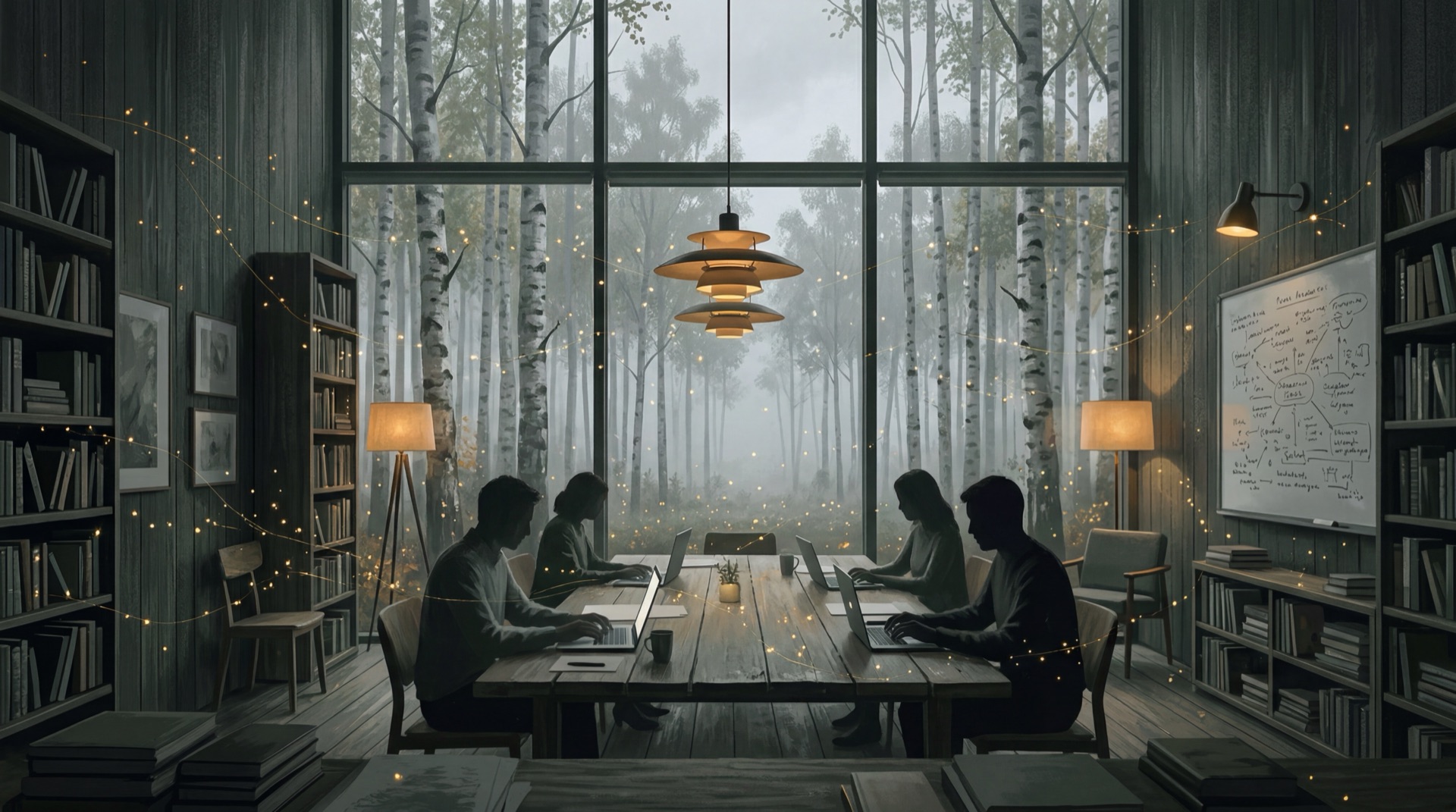 Claude utbildning för svenska företag 2026 — atmosfärisk skandinavisk illustration