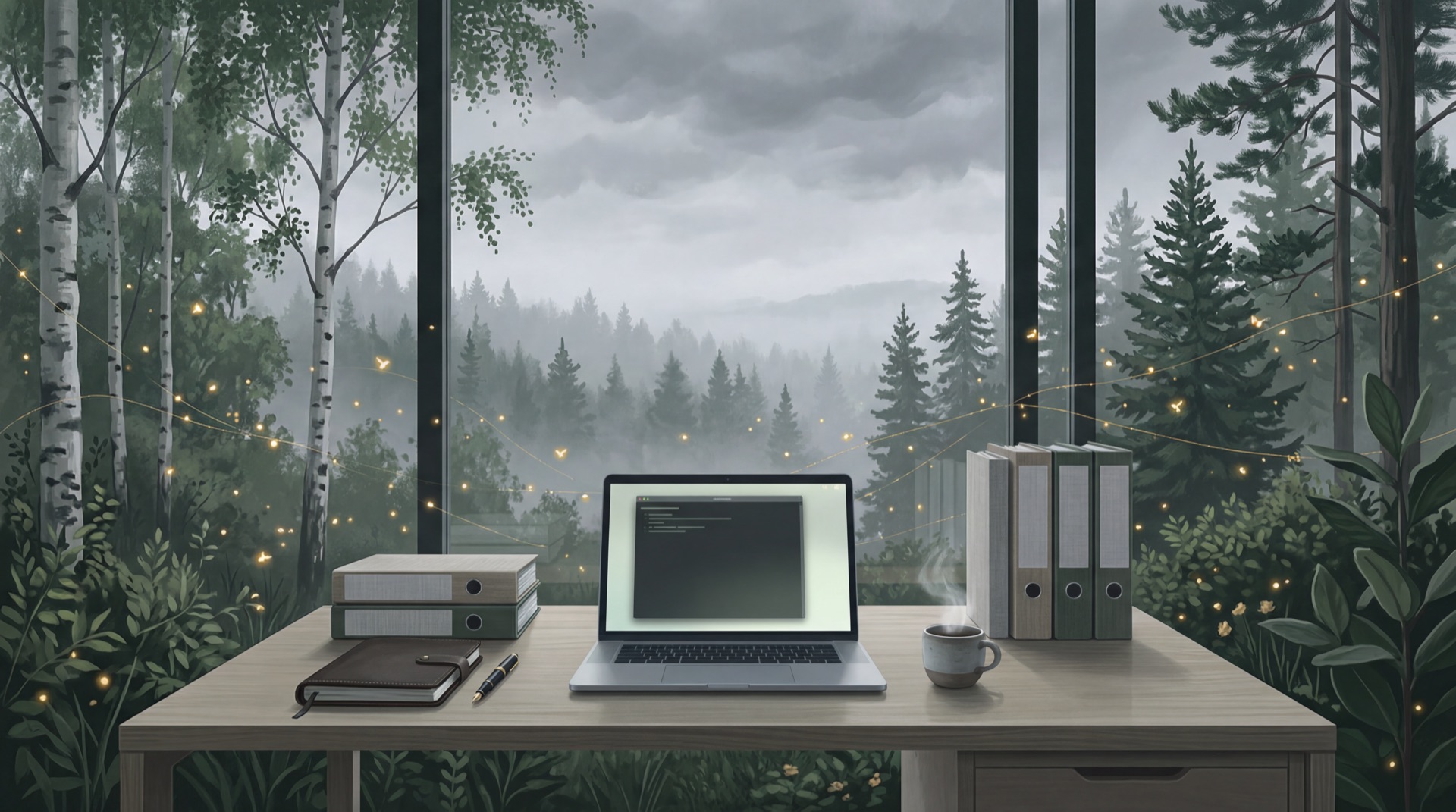 Atmosfärisk skandinavisk illustration av Claude Code som kodningsverktyg för svenska företag